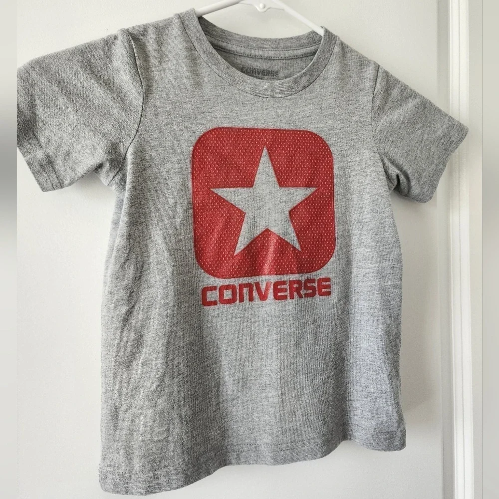 Kids sz4 Converse Gray Graphic Logo‎ T-Shirt Top Retro Playclothes School